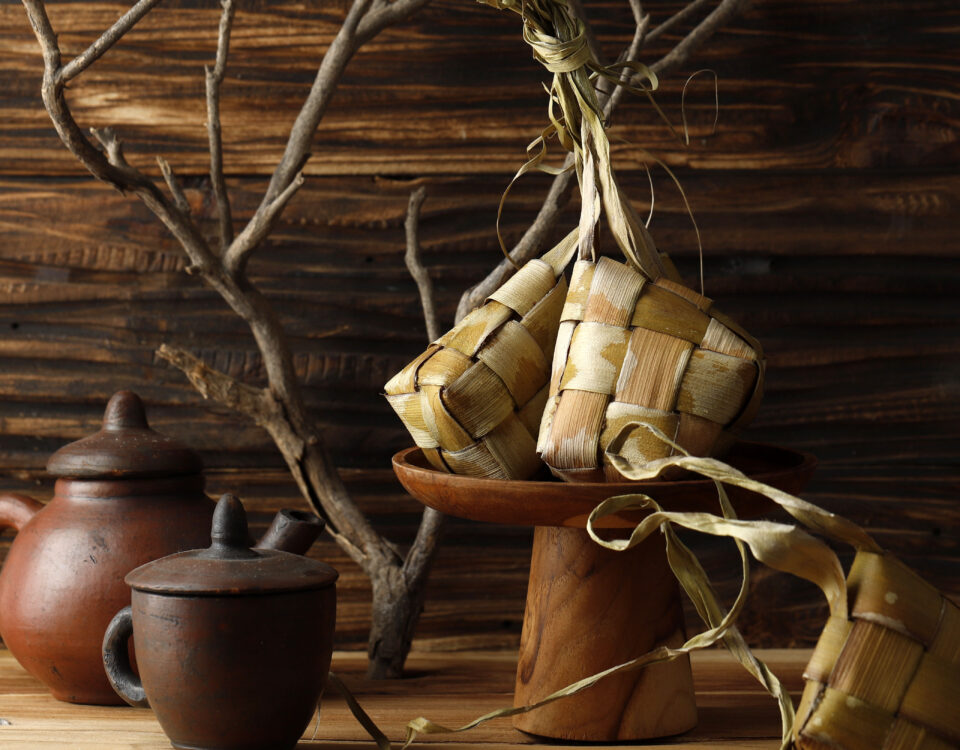 an image of a ketupat, to promote hari raya catering for the festivities