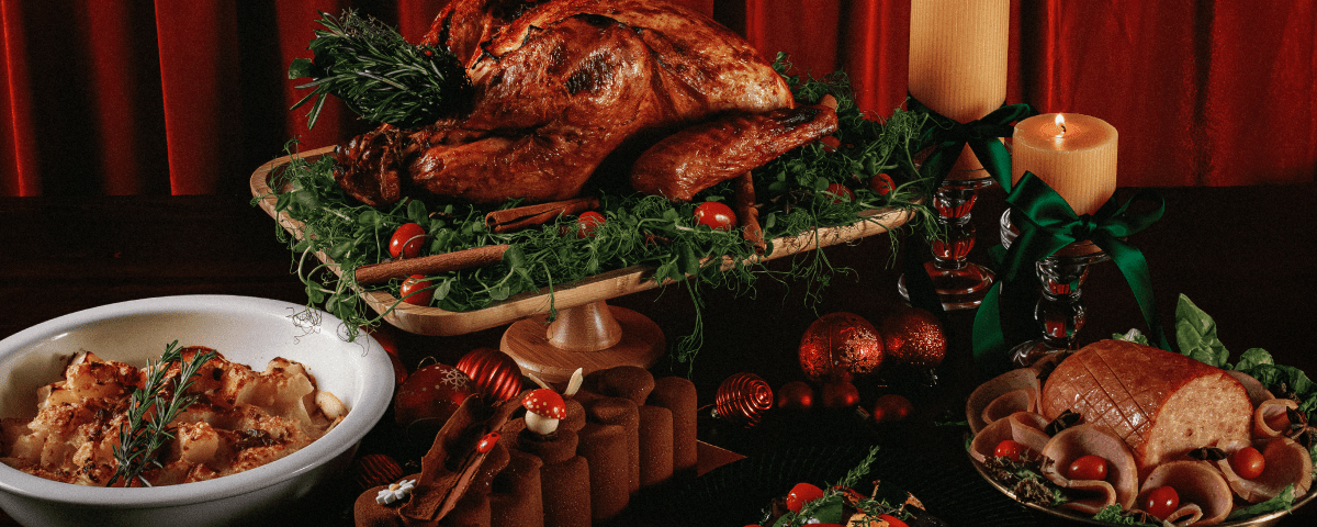An image of a christmas buffet catering set up for Christmas 2024