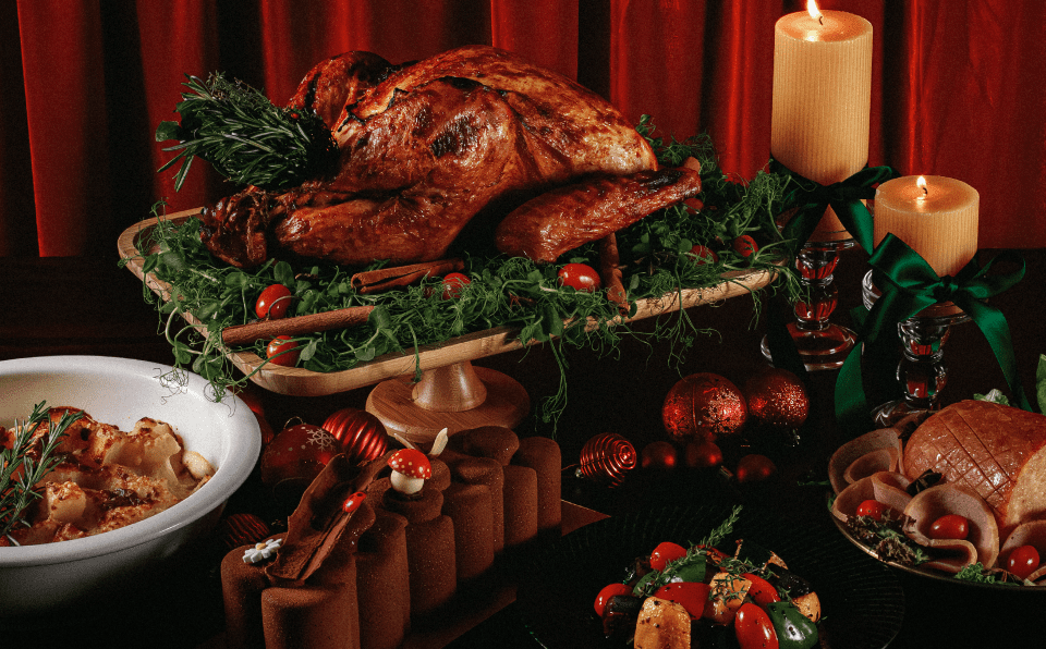 An image of a christmas buffet catering set up for Christmas 2024