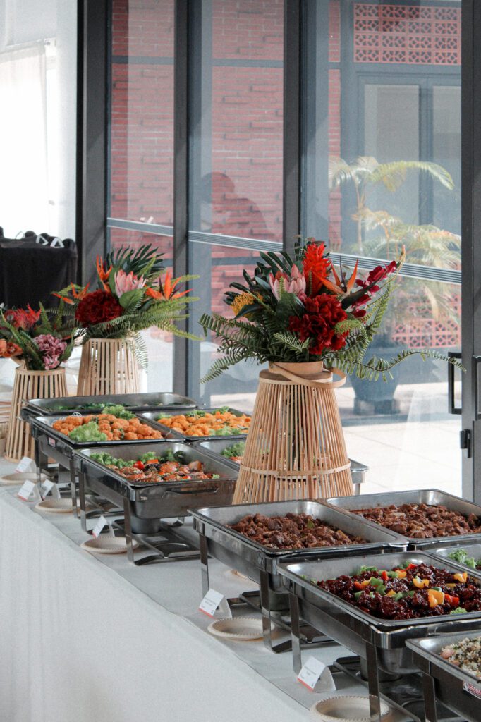 Wedding catering set up with food