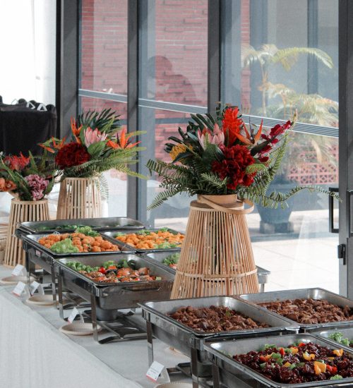 Wedding catering set up with food